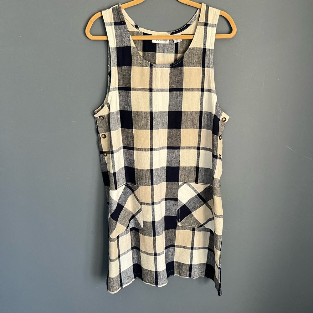 Christopher & Banks Women's Size M Plaid Linen Blend Jumper Cottagecore Dress